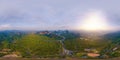 360 panorama by 180 degrees angle seamless panorama view of aerial top view of Samet Nangshe and tropical green forest trees at Royalty Free Stock Photo