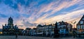 Panorama of Delft Market Square at Sunset Royalty Free Stock Photo