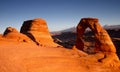 Panorama of Delicate Arch at sunset Royalty Free Stock Photo