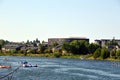 Panorama at the Deschutes River in the Town Bend, Oregon Royalty Free Stock Photo