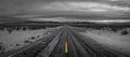 Panorama of a desert road with selective color