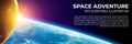 Panorama of Distant Planet and its Moon in Deep Space.