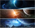 Panorama of distant planet system in space 3D rendering elements