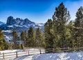 Panorama of the Dolomites with snow-capped peaks Royalty Free Stock Photo