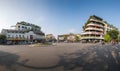 Panorama Dong Kinh Nghia Thuc Square in the Old Quarter of Hanoi, Vietnam. Street with copyspace and blurred buildings on Royalty Free Stock Photo