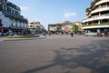 Panorama Dong Kinh Nghia Thuc Square in the Old Quarter of Hanoi, Vietnam. Street with copyspace and blurred buildings on Royalty Free Stock Photo