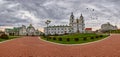 Panorama with Doves flying over Svyato-Duhov (Saint Spirit) Cathedral in Minsk, Capital of Belarus Royalty Free Stock Photo