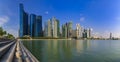 Panorama of downtown Singapore city business district skyline at Marina Bay with Esplanade in the background Royalty Free Stock Photo