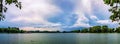 Panorama dramatic clouds urban lake