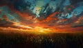 dramatical cornfield sunset Royalty Free Stock Photo