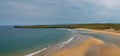 Panorama drone landscape view of the beautiful golden sand beach at Lacken Strand on the coast of North Mayo in Ireland