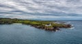 Panorama drone landscape view of Fanad Head Lighthouse and Peninsula on the northern coast of Ireland