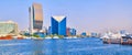 Panorama of Dubai Creek and Deira modern buildings, UAE Royalty Free Stock Photo