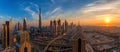 Panorama of Dubai Downtown at sunrise