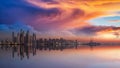 Panorama of Dubai Marina skyline at sunset with a beautiful dramatic sky Royalty Free Stock Photo