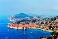 Panorama of Dubrovnik old city with many boats in front Royalty Free Stock Photo