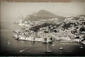 Panorama of Dubrovnik old city with many boats in front