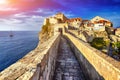 Panorama Dubrovnik Old Town roofs at sunset. Europe, Croatia Royalty Free Stock Photo