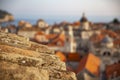 Panorama Dubrovnik Old Town roofs at sunset. Europe, Croatia