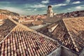 Panorama Dubrovnik Old Town roofs at sunset