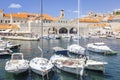 Panorama of Dubrovnik - view from sea with blue water of old town and harbor with yachts and