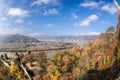 Panorama of Duernstein village with castle during autumn in Austria