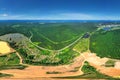 Panorama of dumps and polluted ponds. Problem of environmental pollution. View from above