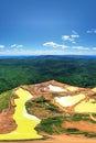 Panorama of dumps and polluted ponds. Problem of environmental pollution. View from above