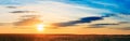 Panorama Of Eared Wheat Field, Summer Cloudy Sky In Sunset Dawn