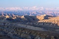 Panorama of Earth Forest National Geopark and Himalayas at sunset in Western Tibet, China Royalty Free Stock Photo