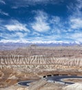 Panorama of Earth Forest National Geopark and Himalayas at sunset in Western Tibet, China Royalty Free Stock Photo