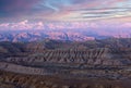 Panorama of Earth Forest National Geopark and Himalayas at sunset in Ngari prefecture, Western Tibet, China Royalty Free Stock Photo