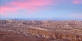 Panorama of Earth Forest National Geopark and Himalayas at sunset in Ngari prefecture, Western Tibet, China Royalty Free Stock Photo