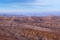 Panorama of Earth Forest National Geopark and Himalayas at sunset in Western Tibet, China Royalty Free Stock Photo