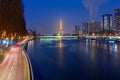Panorama with Eiffel tower at night, Paris France