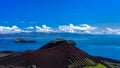 Panorama with Eldfell volcano in Heimaey island, Vestmannaeyjar archipelago Iceland Royalty Free Stock Photo