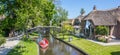 Panorama of an electric motorboat in the central canal of Giethoorn