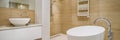 Panorama of elegant, beige bathroom