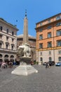 Panorama with Elephant Obelisk and Pantheon in city of Rome, Italy