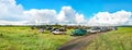 Panorama with elephants and jeeps safari Royalty Free Stock Photo