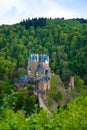 Panorama of Eltz castle in the forests view above Royalty Free Stock Photo