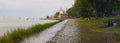 Panorama of the embankment city of Taganrog on a rainy summer evening