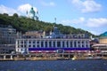 The panorama of Embankment and the river station of Kiev