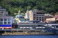 The panorama of Embankment and the river station of Kiev