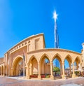 Panorama of the entrance Gate to Palace quarter of Old Town Island in Dubai, UAE Royalty Free Stock Photo