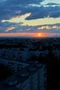 Panorama of the evening city of Togliatti on the background of a gorgeous summer sunset.