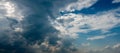 Panorama evening dramatic sky with blue, white and orange clouds. colorful dramatic sky Royalty Free Stock Photo