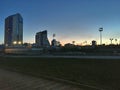 Panorama of the evening metropolis. Skyscrapers on the horizon. The breath of a big city. Royalty Free Stock Photo