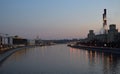 Panorama of evening Moscow with view of Moscow river and Berezhkovskaya and Savvinskaya embankments, Moscow, Russia