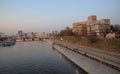 Panorama of evening Moscow with view of Moscow river and Rostovskaya embankment, Moscow, Russia